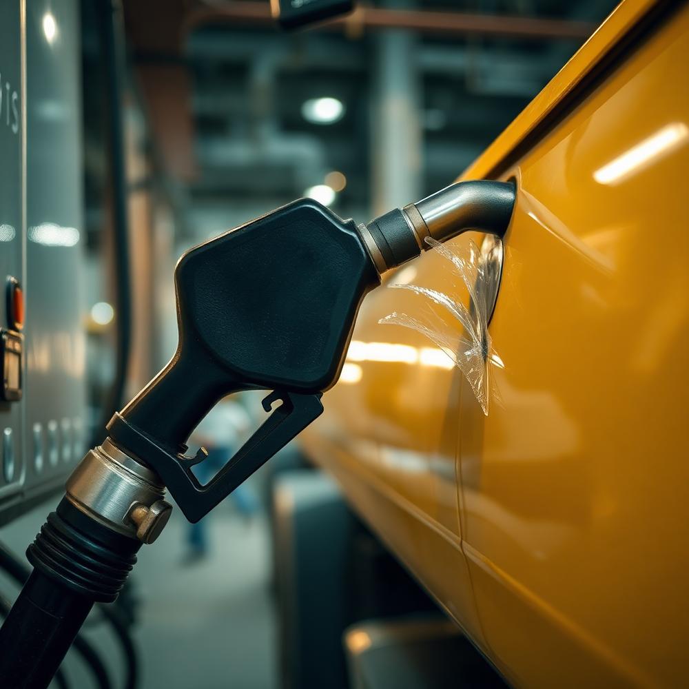 Diesel pump nozzle refuelling a commercial vehicle