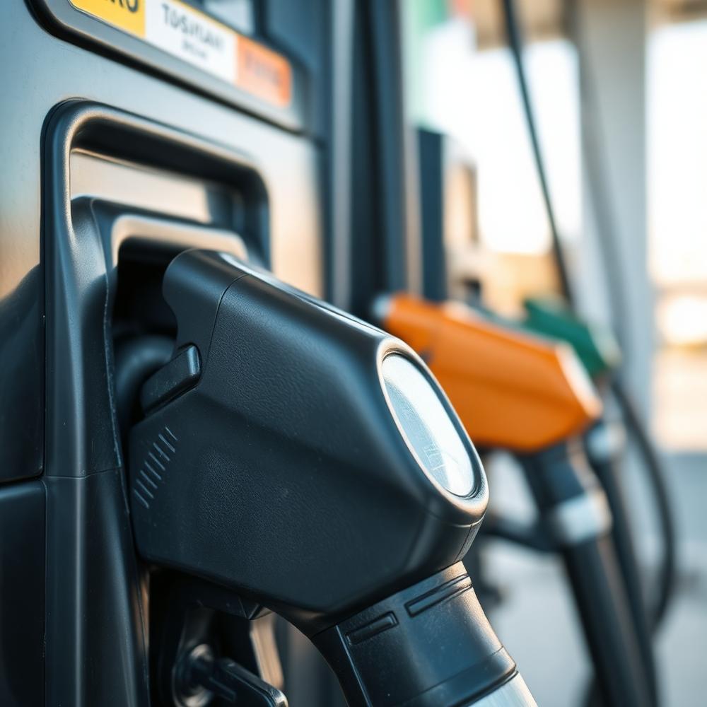 Row of petrol pumps at a filling station